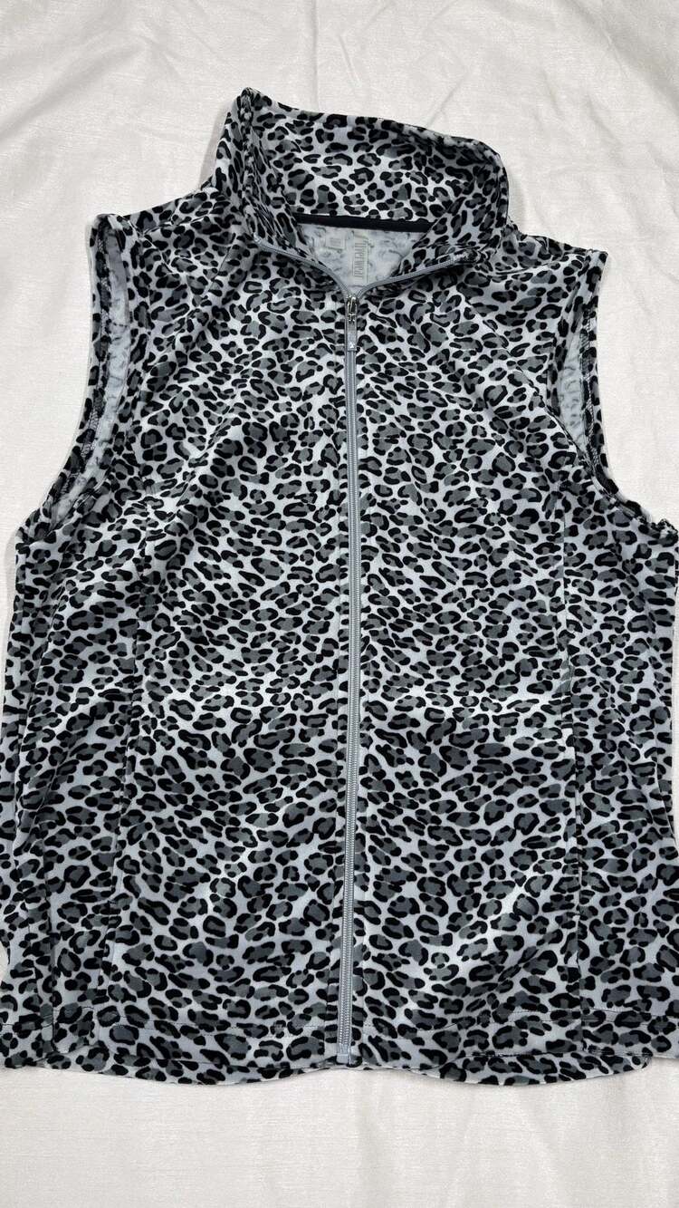 Silverwear Animal Print Full Zip Fleece Vest Size L Gray